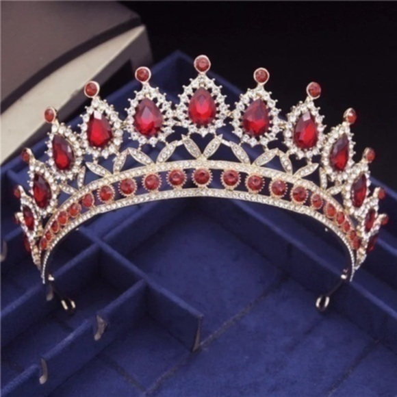 GOLD Red Crystal Bridal Tiara